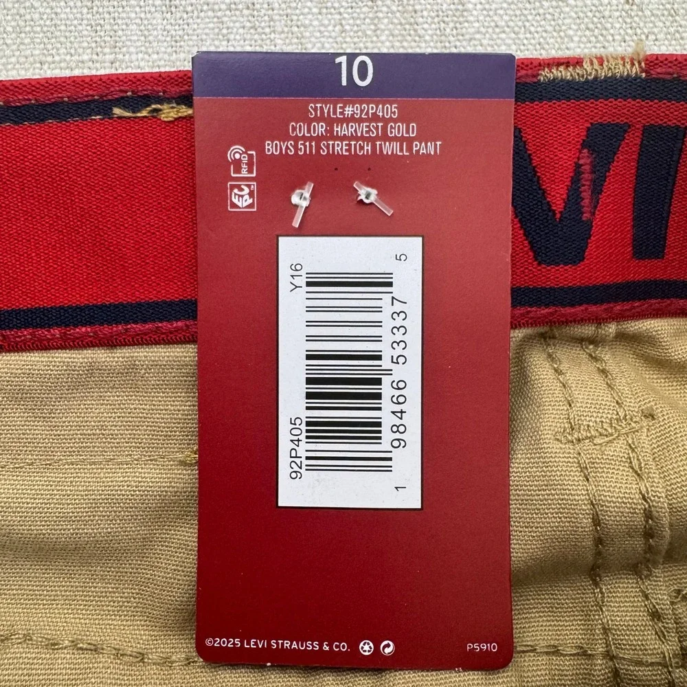 Levis Boys‎ 511 Slim Fit Adjustable Stretch Twill Pants Harvest Gold Tan Size 10